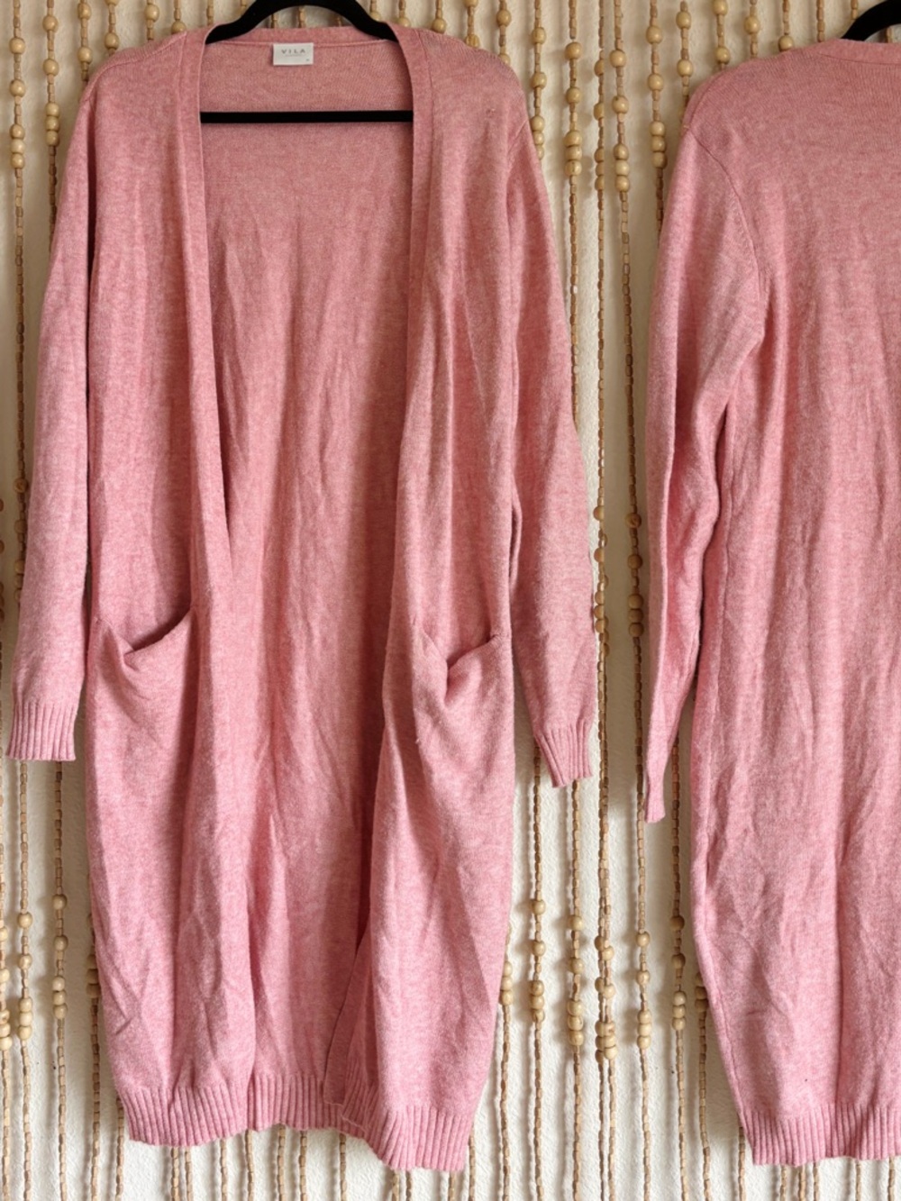 VILA Pink Longline Feminine Long Sleeve  Cozy Layering Long Length Open Cardigan